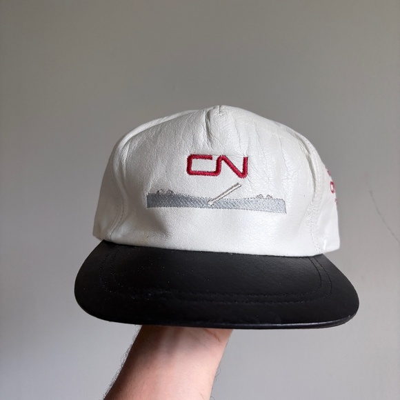 vintage CN Railway Glue Crew 1999 Leather trucker hat snapback RARE trains - Picture 1 of 9